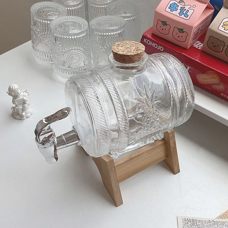 

1000ml Transparent Glass Water Bottle Dispenser Tea Milk Lemonade Jug Drinkware Drinking With Tap Kitchen Juice