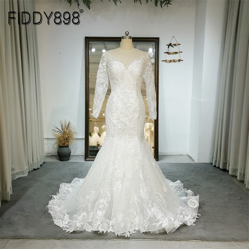 

FIDDY898 Wedding Dress Mermaid 2022 Bride Sexy Dress Bridal Gown Tulle Floor Length V Neck vestido novia Robe Marriage QW01307