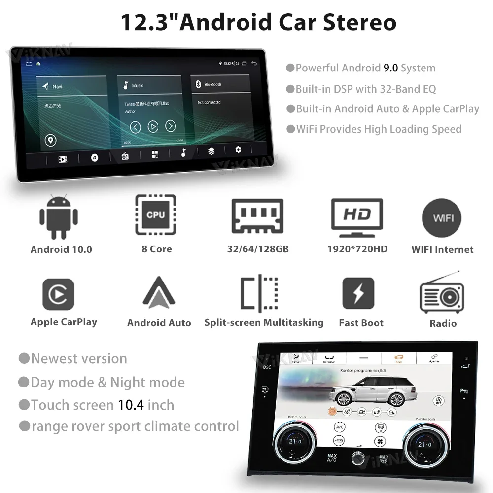 Android Car Radio For Land Range Rover Supercharged Vogue L322 V8 2002-2012 12.3inch LCD Board Stereo Screen With AC Panel