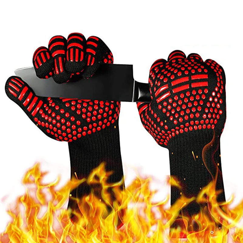 Silicone Oven Mitts Kitchen Gloves Silicone Oven Gloves BBQ Gloves Silicone Heat-Resistant Glove Kitchen Microwave Oven Mitts 500 800 Degree Fireproof And Non-Slip Barbecue Gloves