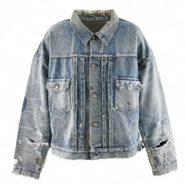 24ss Vintage SAINT MICHAEL Denim Jacket Women 1:1 Top Quality 