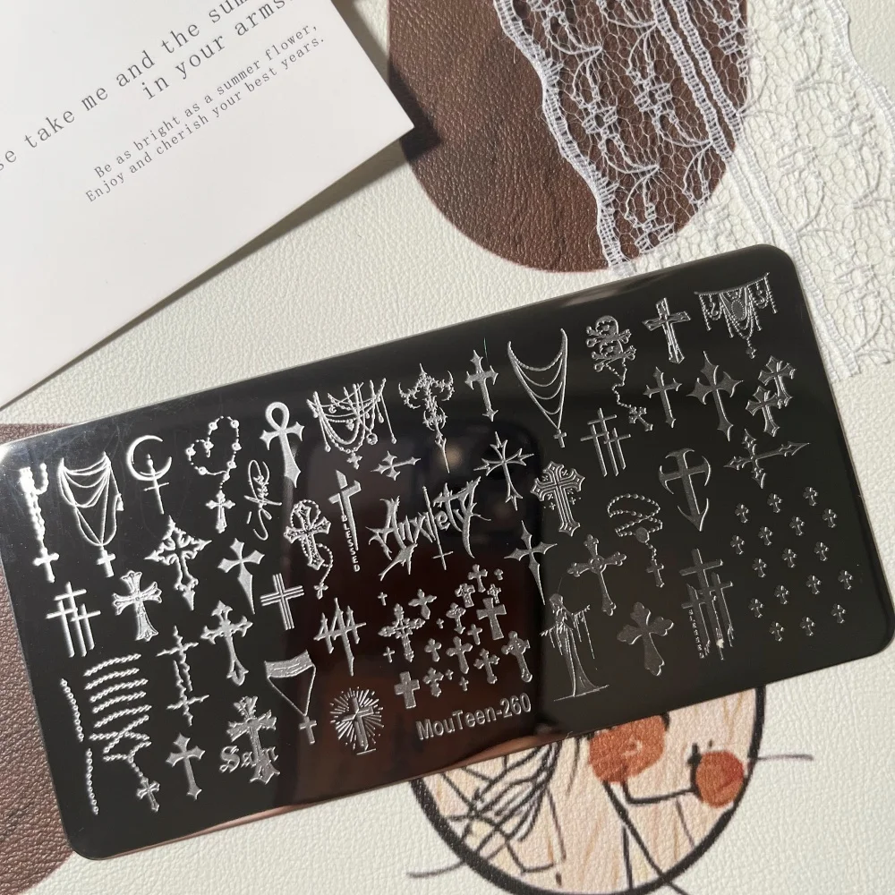 MouTeen-261 할로윈 고딕 네일 스탬핑 플레이트, 거미줄 박쥐 마녀 & 굿걸 몬스터 레터 프린트, 스테인리스 스틸 네일 아트