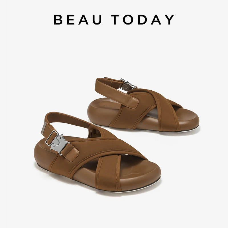 

Босоножки BEAUTODAY женские из овечьей кожи, модные Нескользящие шлепанцы для улицы, Пляжная Повседневная прочная Роскошная обувь, коричневые, 38265