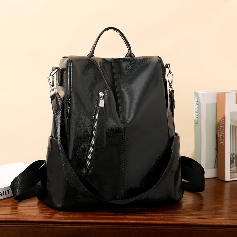 Mochila multifuncional de charol de alta calidad para mujer, bolsa