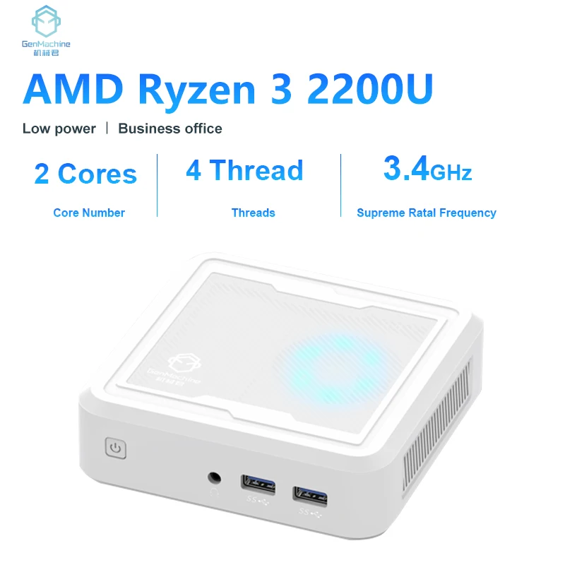 

New Genmachine AMD Ryzen 3 2200U Up to 65W Mini PC DDR4 NVME SSD Wifi5 Bluetooth 4.2 Gaming Computer RX Vega 10 Graphices