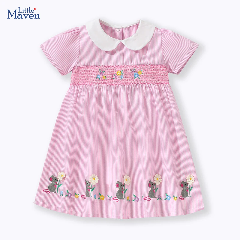 

Little maven Summer Cute Little Girls Cartoon Embroidery Dresses Birthday Vestidos Floral Kids Clothes Baby Girl Princess Dress