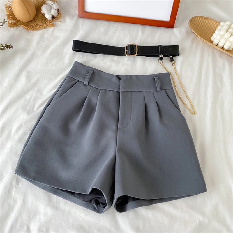 2021 High Waist Thin Women's Office Shorts Wide Legged A-Line Suit Shorts Female Korean Style Casual New Short Pants with Belt american eagle shorts