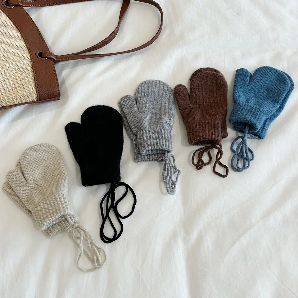 Wool Baby Winter Gloves Candy Color Halter Kids Mittens for Children Girls Boys Accessories Warm Knitted Kids Gloves 1-4Y 4