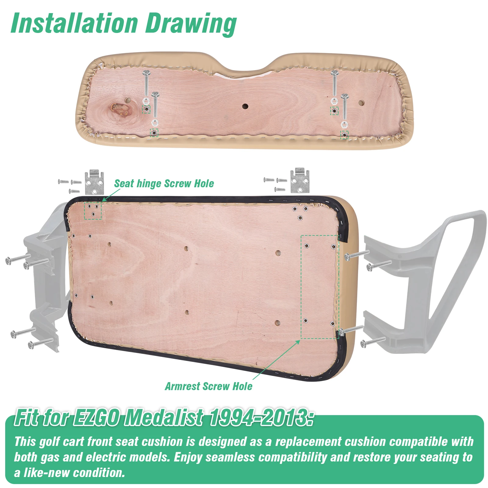 Golf Cart Rear Flip Seat Cushions PU Leather