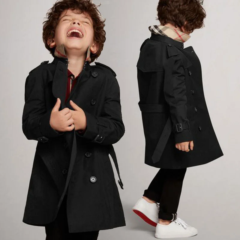 Tanie Chłopcy dwurzędowy trencz dzieci klasyczne trencz kurtki wiatrówka płaszcz z sklep