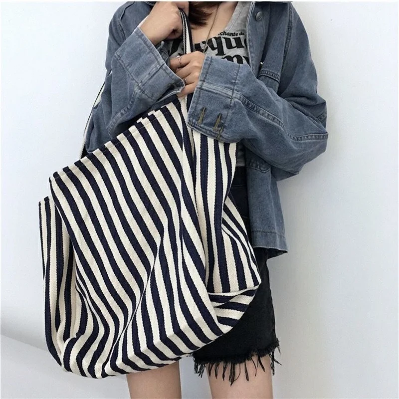 

Canvas Tote Bag Women's Handbag Ladies Large Capacity Cheap Casual Striped Shopper Shopping School Travel Beach Shoulder Bags