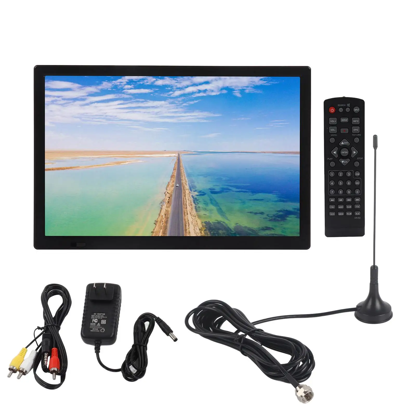 15.4&rdquo; Portable TV with Built-in ATSC Tuner, Rechargeable Monitor, US Plug & Stand-Ideal for car Use, 110-220V