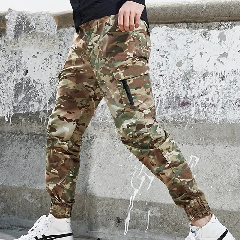 남성 카모플라주 전술 바지 캠핑 하이킹 조거 팬츠 캐주얼 방수 패션 사냥 아웃도어 캐주얼 카고 바지