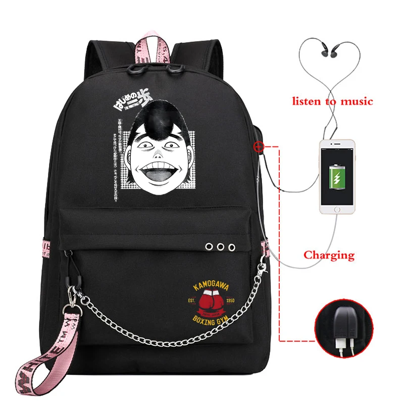 

Hajime No Ippo KBG Anime Backpack for Girls School Bags Usb Bagpack Back Bag Takamura Laptop Travel Backpack for Teenage Girls