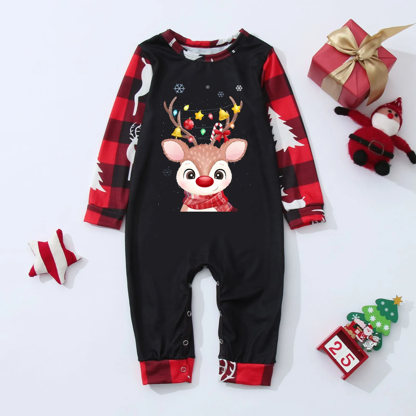 

Christmas Baby Plaid Deer Print Jumpsuit Romper Xmas Family Matching Pajamas Clothes Easter Pajamas Family Matching