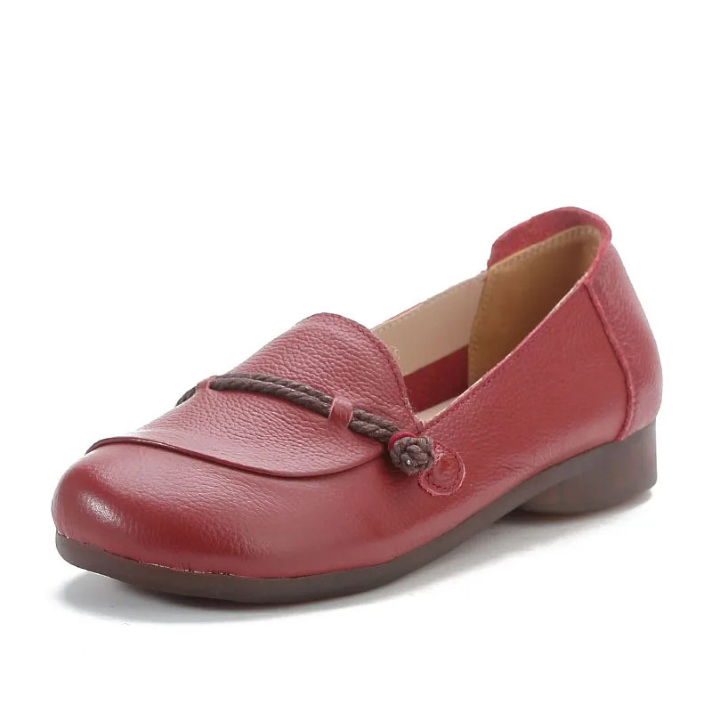 DRKANOL Fashion Shallow Slip-On Loafers Women Flat Shoes Spring Summer Hollow Genuine Leather Soft Bottom Casual Mother Shoes women shoes