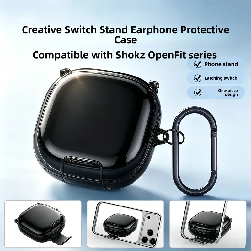 Protective Earphone Case with Lock Buckle & Stand, Includes Cleaning Tool