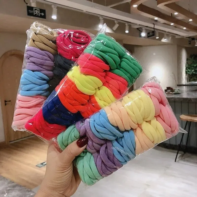 100-Pack High Elasticity Seamless Towel Ring Colorful Hair Ties Candy Color Rubber Band Cover Hair Ties Spring Headdress
