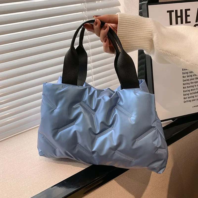 

New Ladies Portable Underarm Bag Simple Glossy Space Cotton Tote Bag Large Waterproof Cotton-padded Jacket Shoulder Bag Tide.
