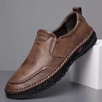 Fall 2025 Men's Casual Leather Shoes Slip-On Breathable Comfortable Business Casual Footwear Dad Shoes PU Leather Upper