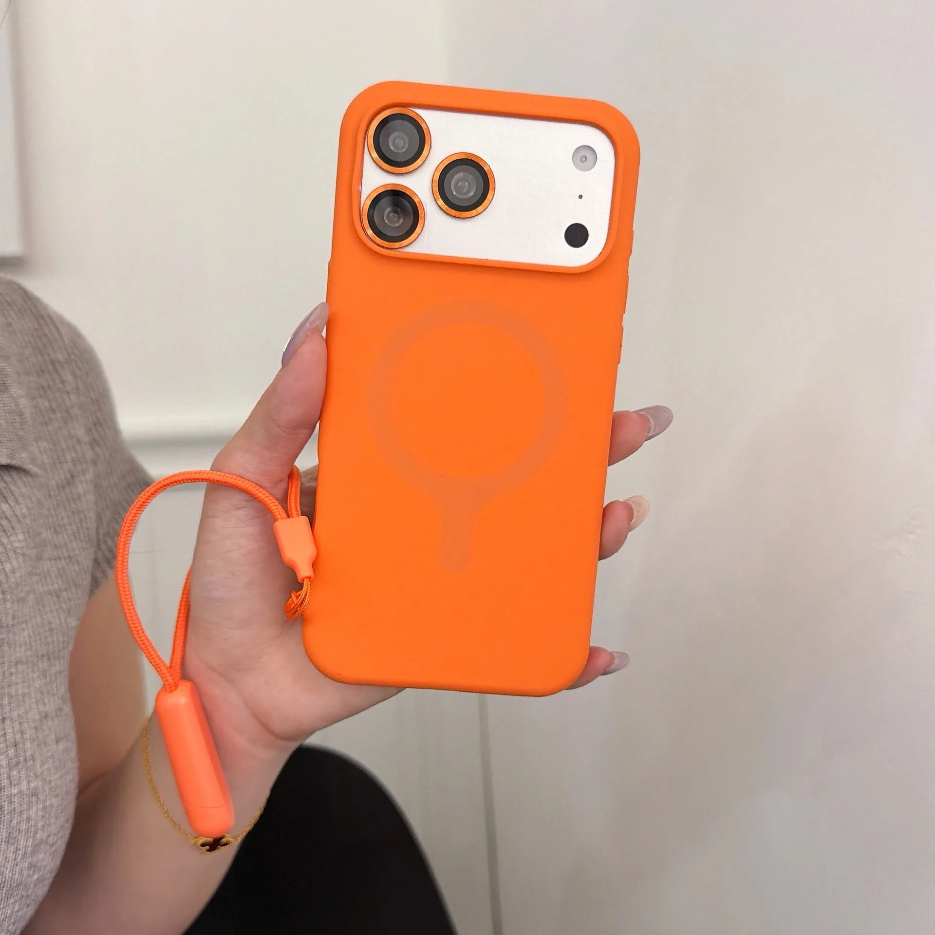 Luxury Silicone Case with Hand Wrist Strap and Lens Protector - Contrast Lanyard Cover