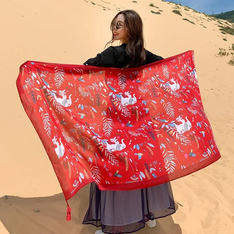 13Styles 90x180cm Print Long Linen Beach Travel Suncare Dress Sarong Wrap Shawl Scarf Women Brazilian Swimsuit Bathing Cover-Ups