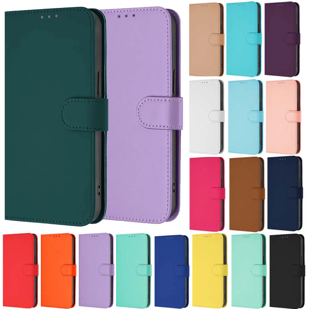 Solid Color Leather Flip Wallet Phone Case & Back Cover
