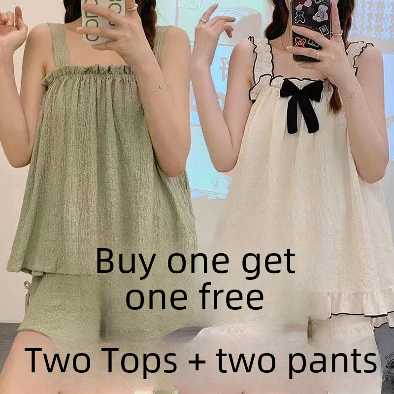 thumbnail image 1 of Compre uno y llévese uno, ropa de dormir para mujer, estilo princesa de verano, vestido con tirantes pequeños, conjunto de dos piezas, ropa de casa, 1 of 4