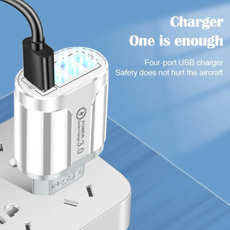 USB Charger 3A Fast Charging American Standard Charger 48W USB Charger 4 Port QC 3.0 Wall Charging Mobile Phone Travel Charger