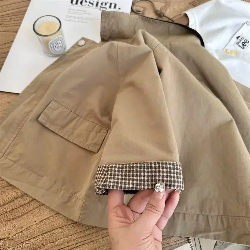 Trench Outerwear Turn-down Collar Zipper Full Sleeve Spring Cotton Simple Clean Fashion Casual Comfortable Kid Unisex kids jacket girls trench coats