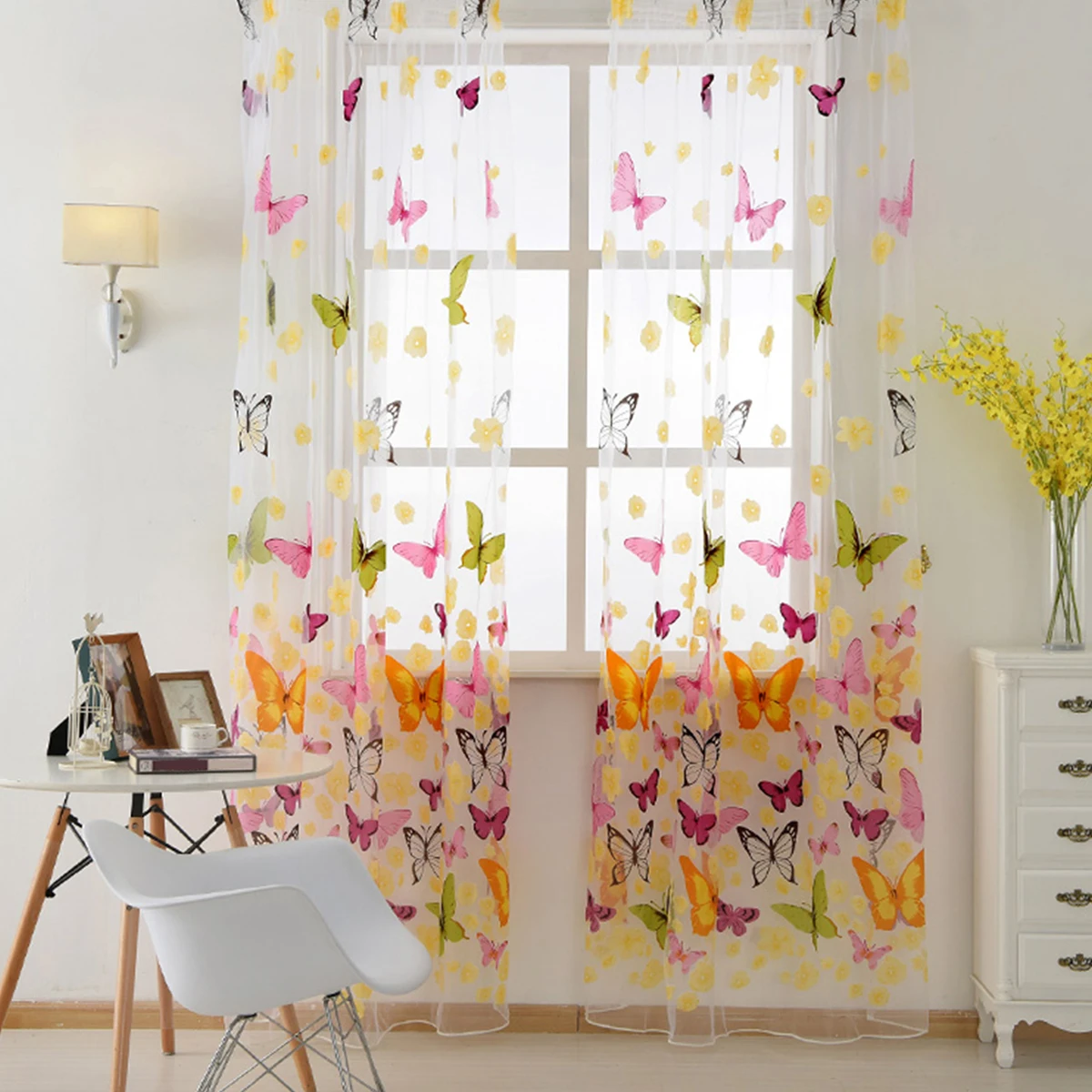 

Butterfly Printed Transparent Tulle Sheer Curtain for Living room Light Luxury Rod Curtains Home Decor