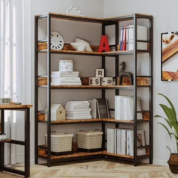 Industrial 5-Tier Corner Bookshelf 1