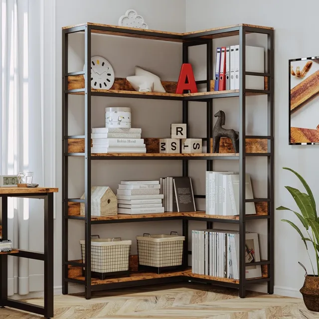 Industrial 5-Tier Corner Bookshelf 1