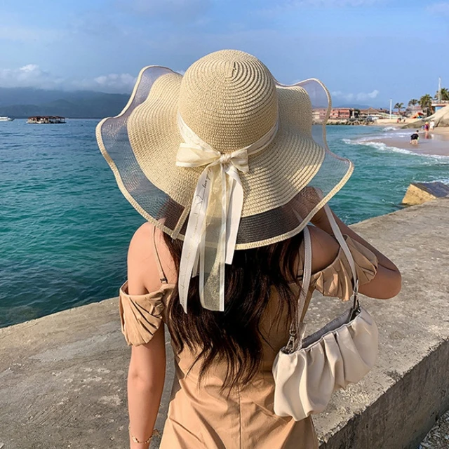 Large Brim Sun Hats for Women Summer Straw Hat Sun Hat with Bowknot  Protection Shading Beach Caps for Women - AliExpress