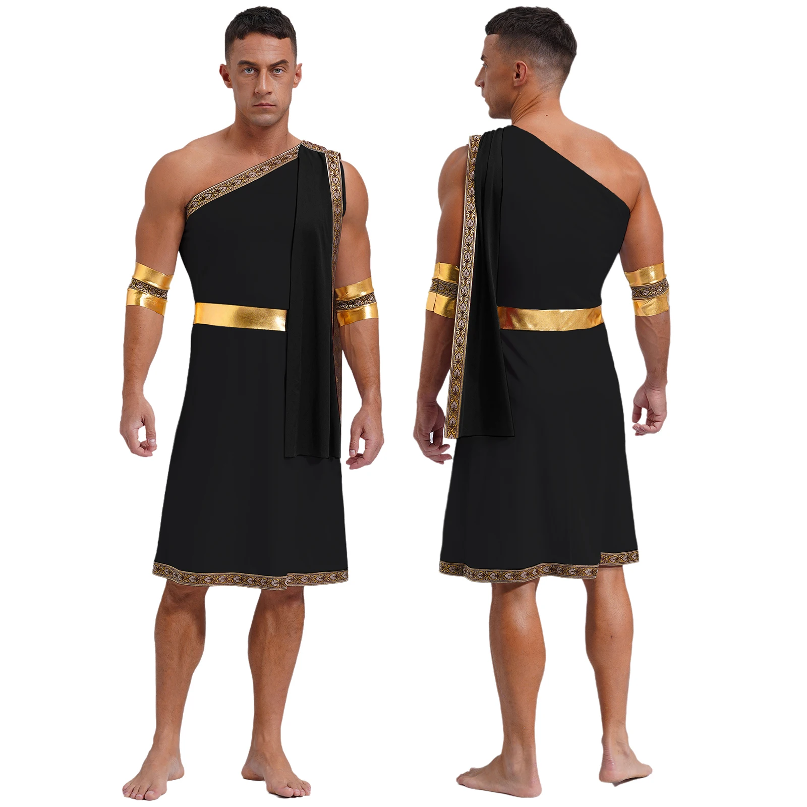 thumbnail image 1 of Disfraces de Cosplay de guerrero Toga para hombre, rey romano, gladiador, con mangas, Toga griega antigua, un hombro, bordado, puños de bata, 1 of 5