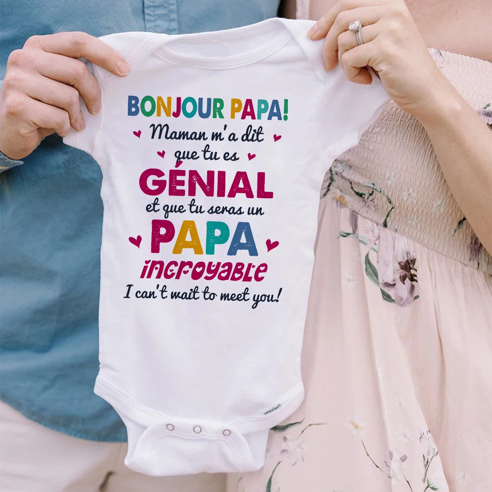 

Hello Papa I Can't Wait To Meet You Printed Baby Bodysuit Pregnancy Announcement Infant Jumpsuits Newborn Short Sleeve Romper