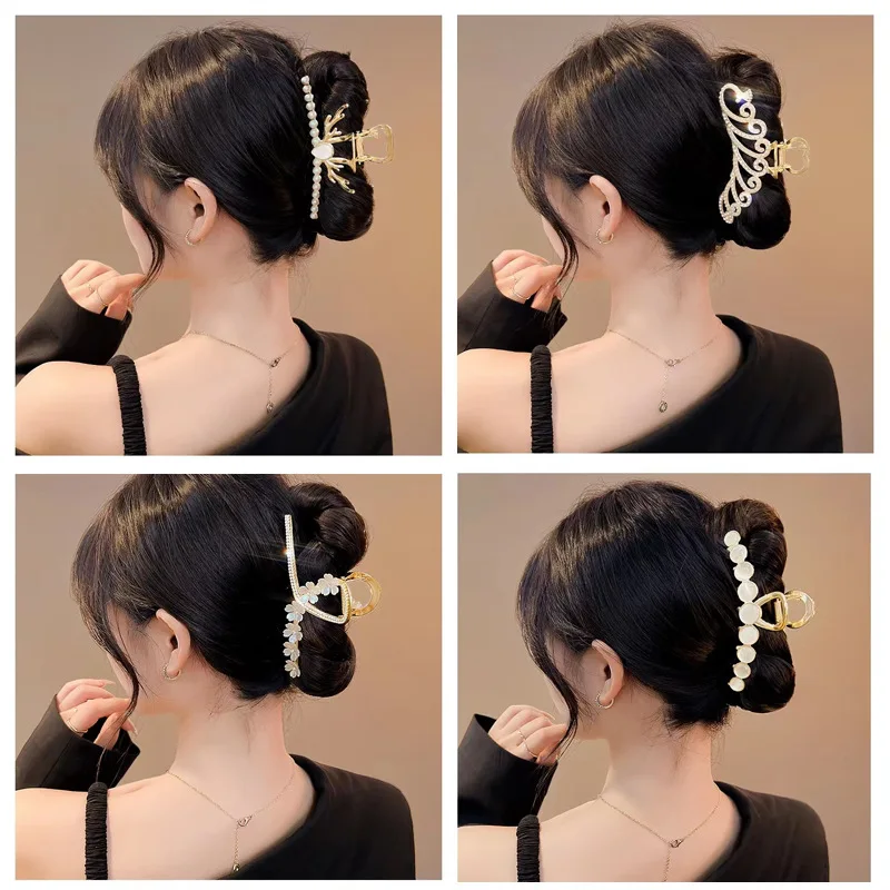 Novel Hair Claws Women Girl Hair Clip Rhinestone Tassel Flower Elegant