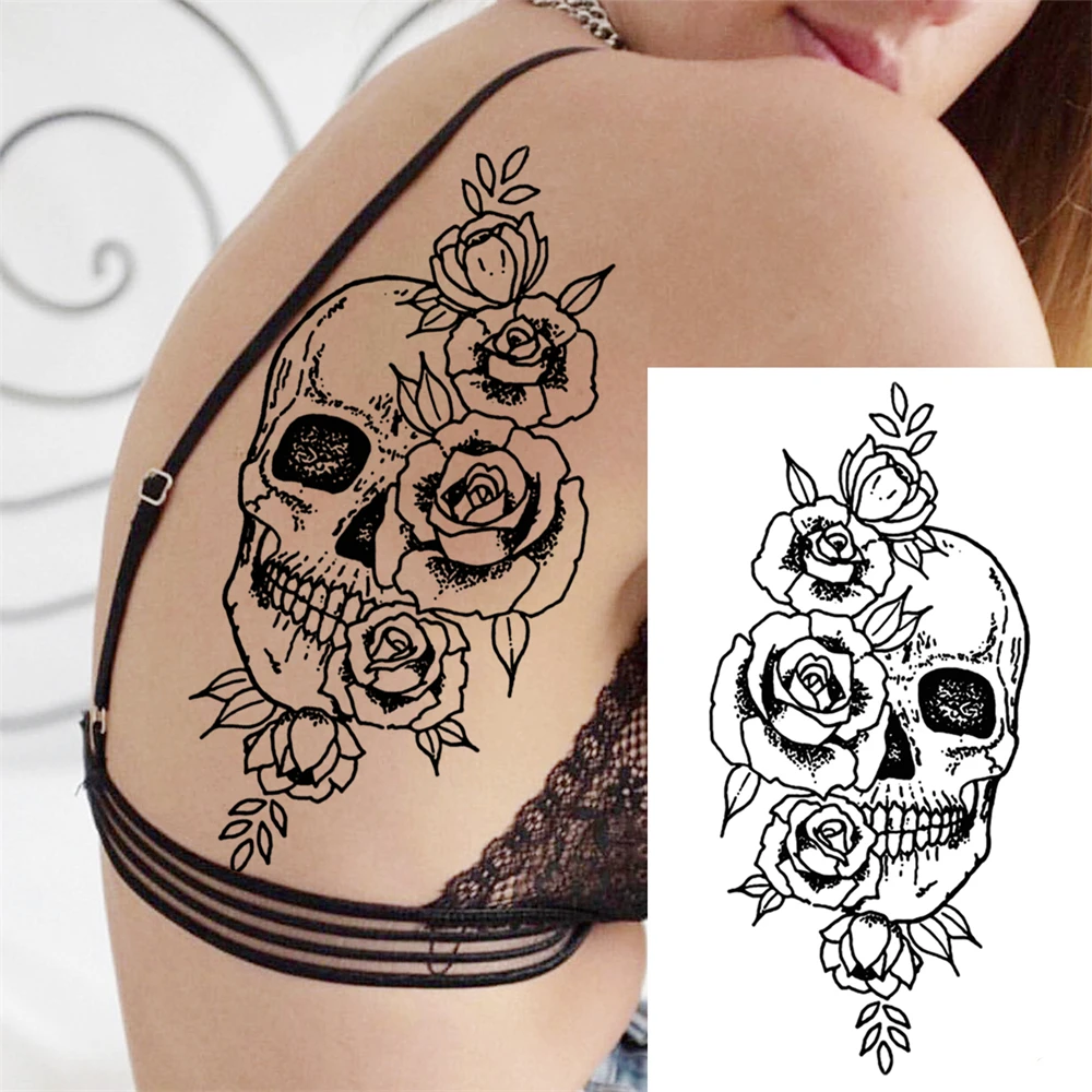 Tattoo Sticker Temporary Tattoos Tattoo Sleeve Realistic Fake Peony For Women Girl Black Rose Elephant Flower Tiger Anemone Half Sleeve