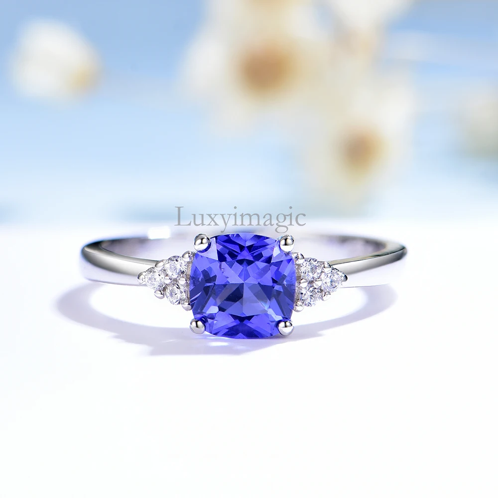 Luxyimagic Nano Aquamarine Rings for Women Silver 925 Jewelry Gemstones Birthstone Wedding Engagement Anniversary Gift for Her Silver Ring Silver Rings