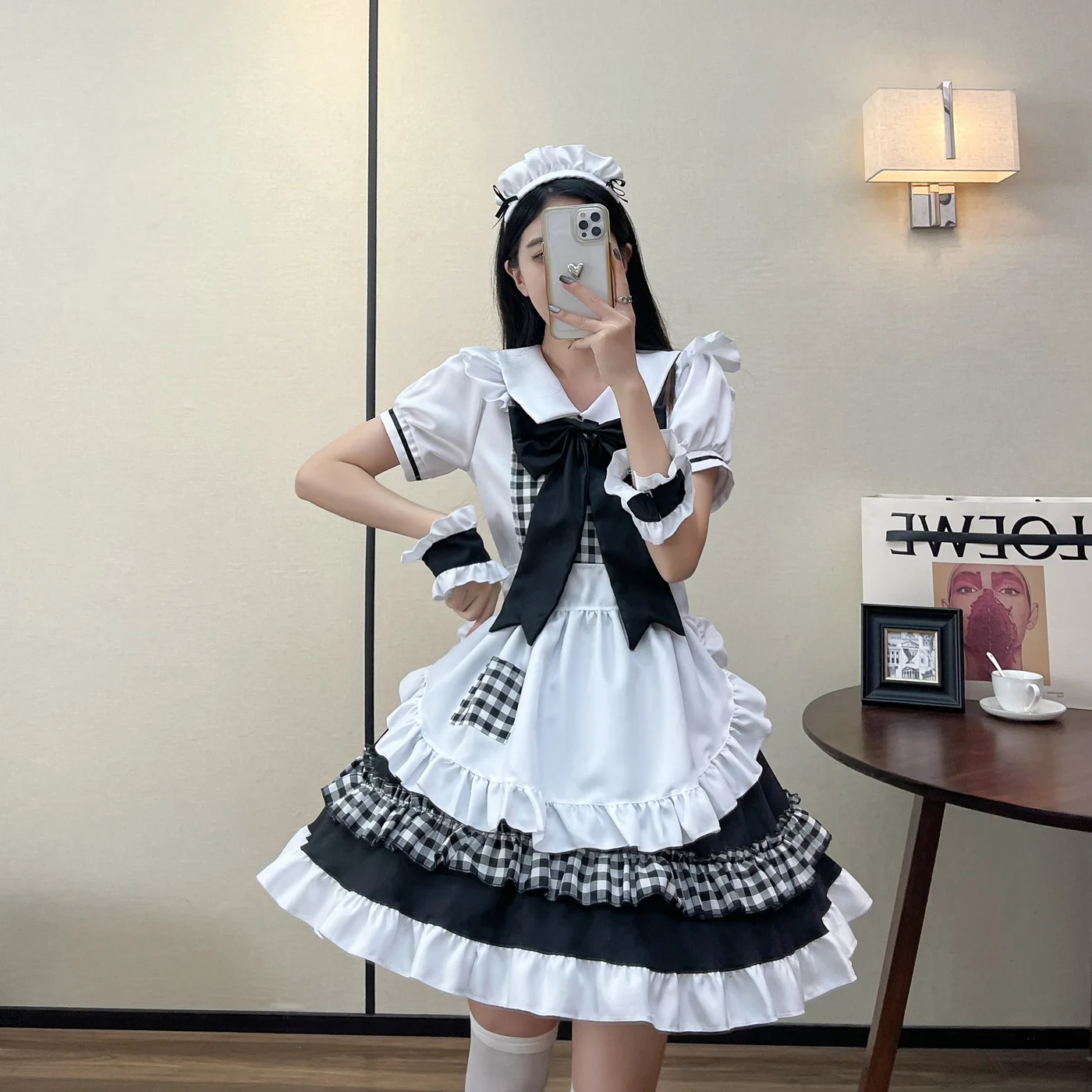 Lolita Cosplay Costumes Plaid Maid Cosplay Costumes S-5XL Women Anime Halloween Apron Restaurant Maid Outfits Lolita School Girl Kawaii Party Clothing