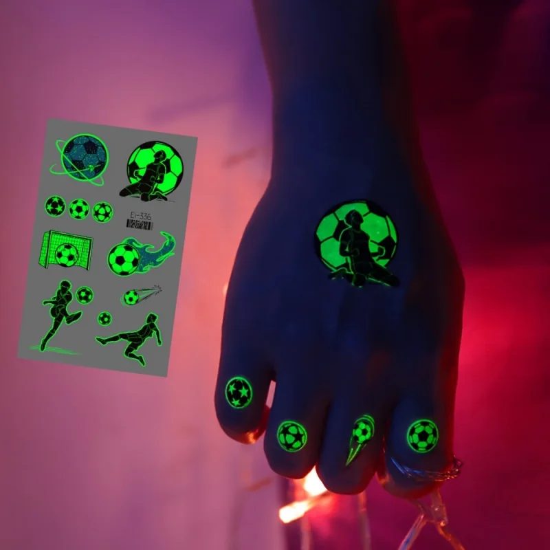 Luminous Football Tattoos Glow in the Dark Soccer Stickers for Fans Parties & Gifts 10-Pack
