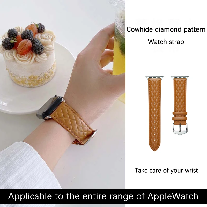 

Ремешок для apple watch band Ultra, браслет из воловьей кожи с алмазным узором для iWatch 49 мм 45 мм 44 мм 42 мм 41 мм 40 мм 38 мм 9 8 7 6 SE 5 4 3