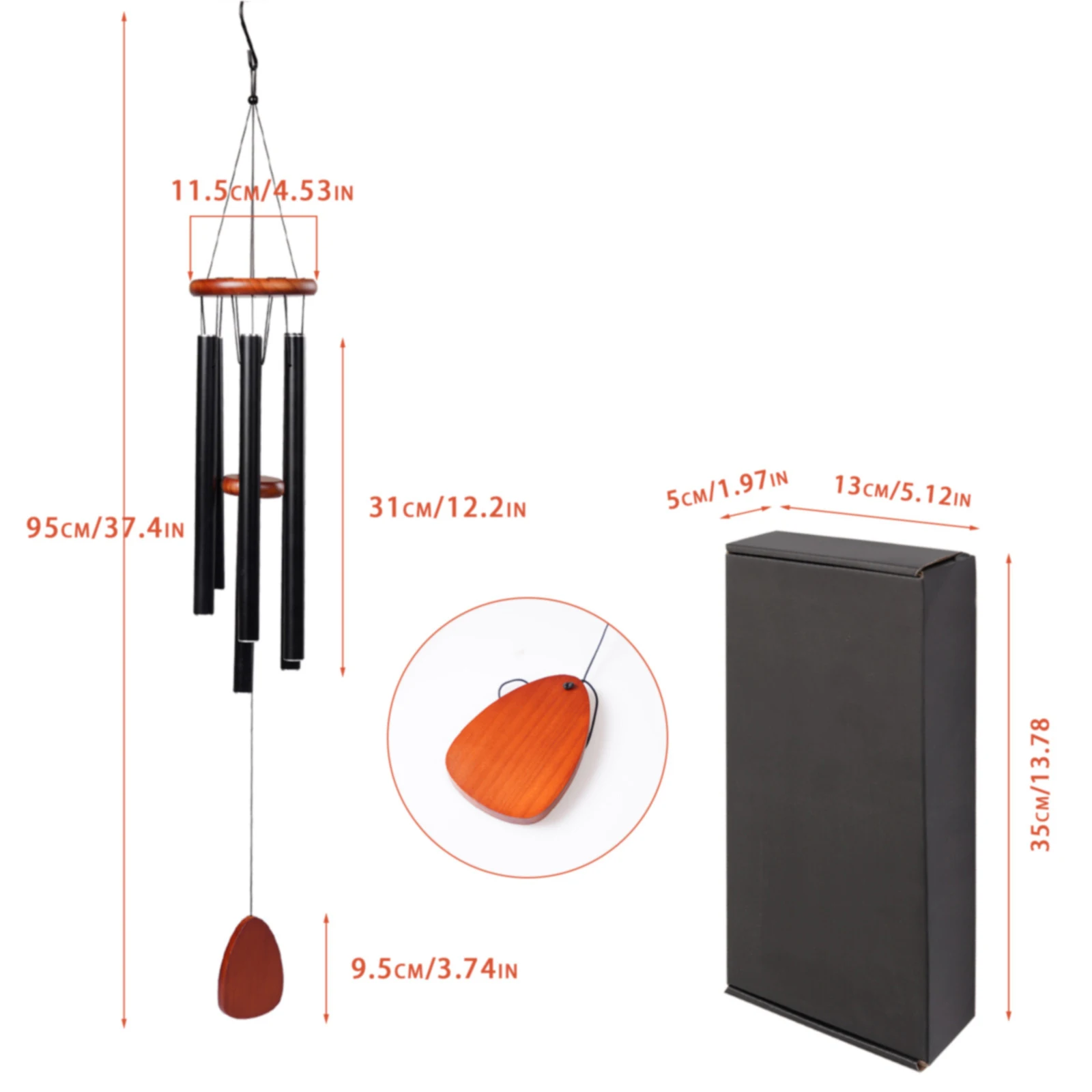 6 Tubes Aluminium Wind Chimes Size