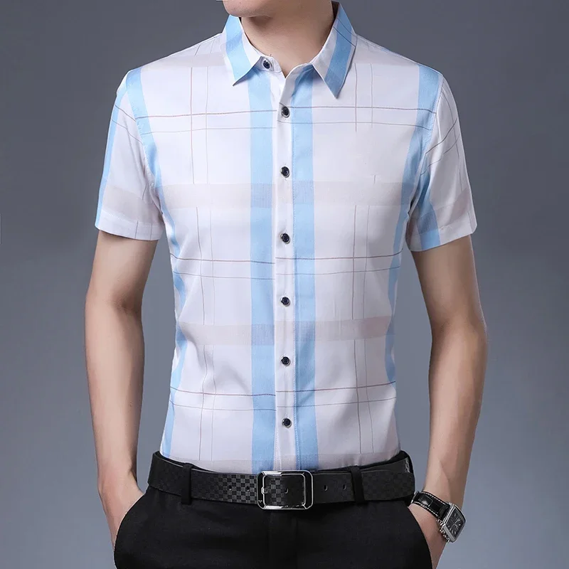Men Casual Printed Short Sleeved Lapel Shirt Summer Fashion Comfort No Ironing Wrinkle Resistant