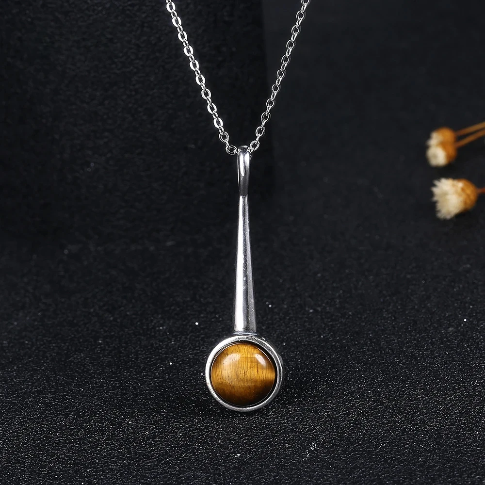 925 Sterling Silver Long Pendant Necklace Natural Tiger Eye Rhodochrosite Necklace for Women Wedding Engagement Gifts Jewelry