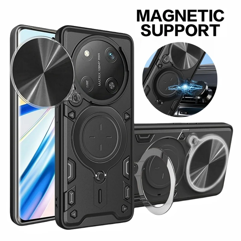 Enhanced Armor Shockproof Case with Slide Camera Lens Protection and Magnetic Holder Ring
