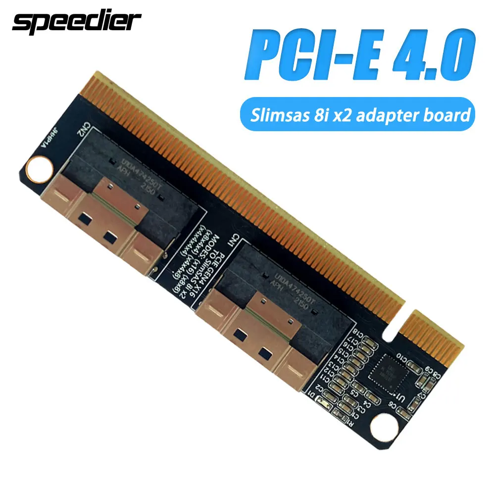 PCIe4.0 X16 To 4-Port NVMe Expansion Card Slimsas 8i SFF-8654 Graphics Card Hard Drive Adapter Compatible with Gen3/gen4