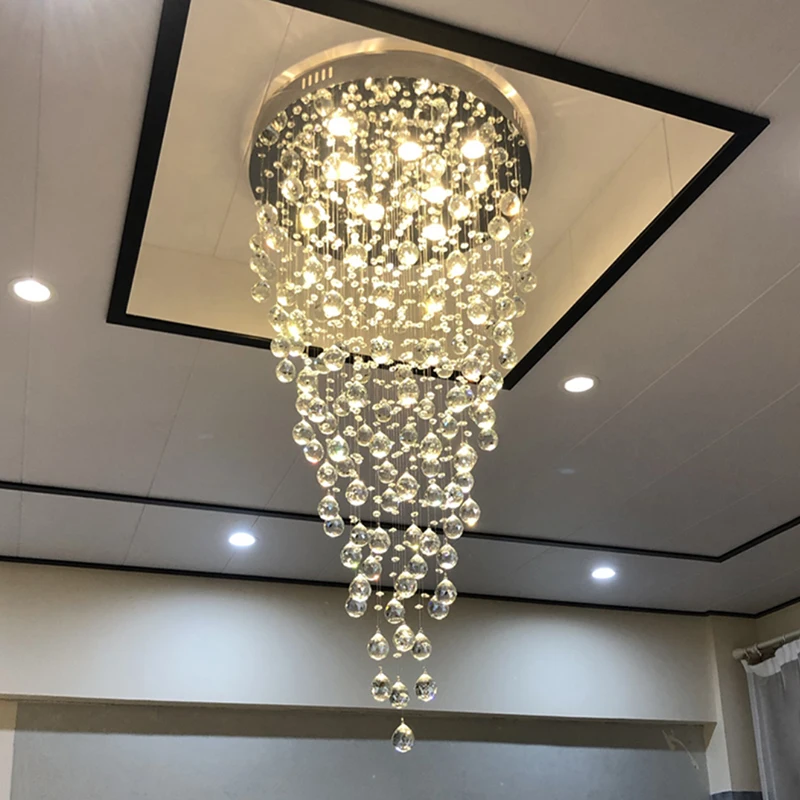 Long Crystal Chandelier For Living Room Staircase Lobby Modern Creative Indoor Lighting Large LED Lamp Luxury Home Decor Lustre