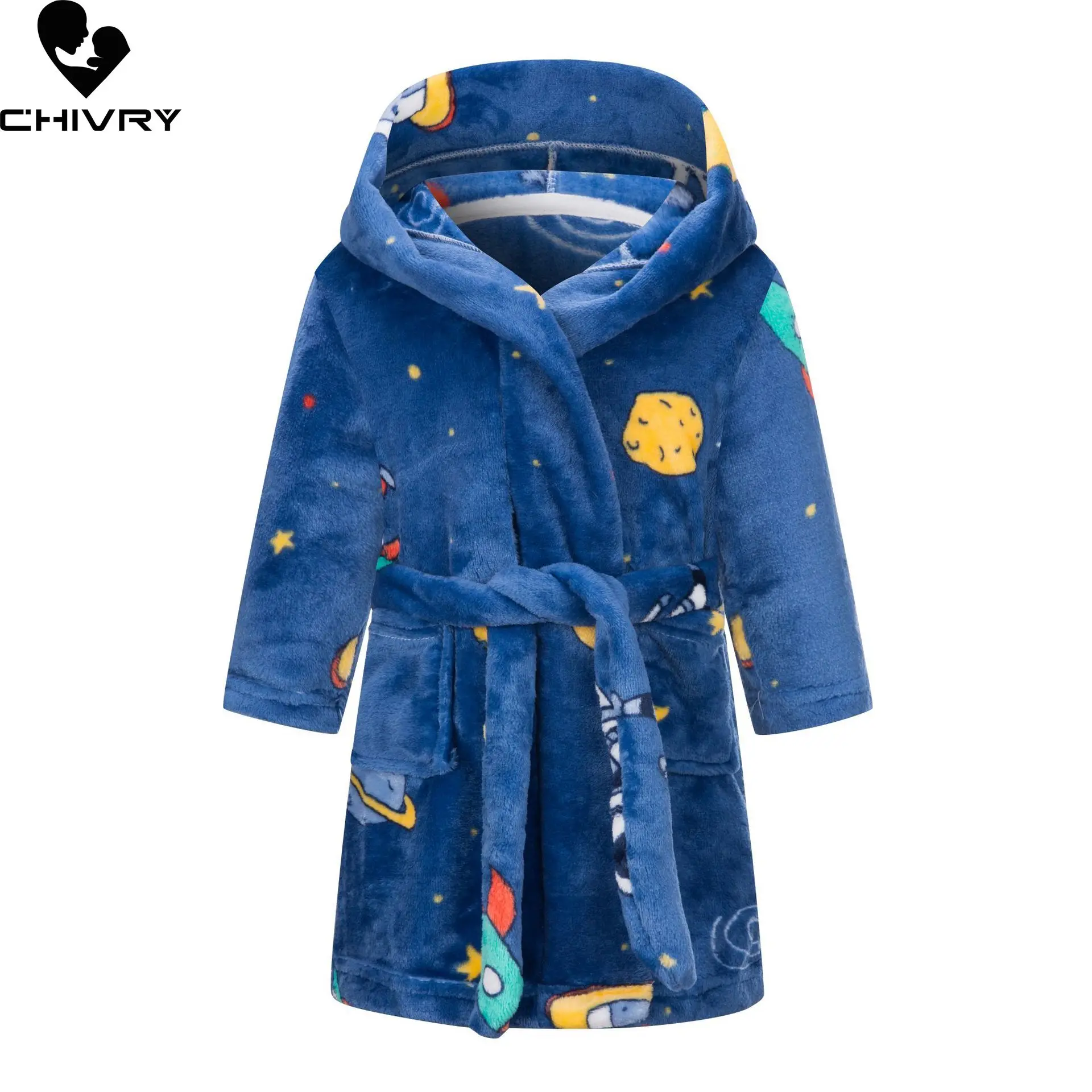 Kids Pajamas Set Flannel Pajamas Child Bathrobe Kids Robe New Autumn Winter Kids Hooded Flannel Bathrobe Baby Bath Robes Boys Girls Cute Cartoon Soft Warm Pajamas Long Sleeve Towel Robe
