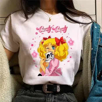Candy Candy Kawaii T-shirt Casual Round Neck Short Sleeved Women's Fashionable Loose Short Sleeved Trendy Women's Clothing Tops 1